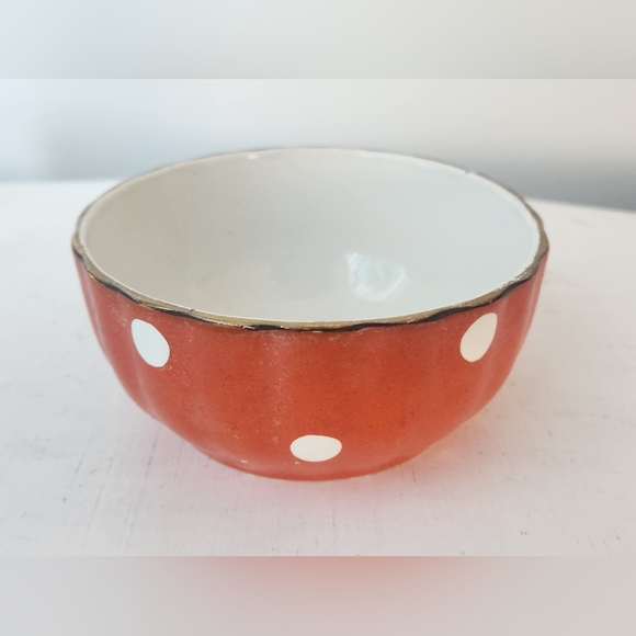 Vintage Sarreguemines France Mixing Bowl 4.5" Red Polka Dot - Picture 2 of 5